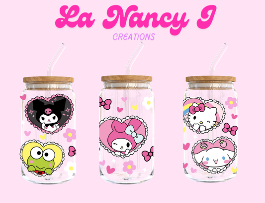 Kawaii Heart Friends Glass Cup